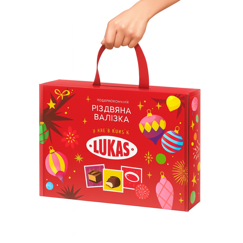 Солодкий набір подарунковий "Різдвяна валізка" 400гр ТМ Лукас 19 цукерок в картонній упаковці